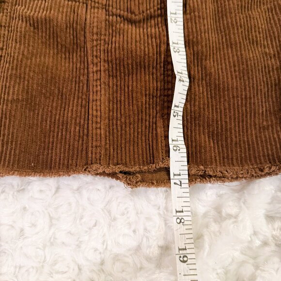 FOREVER21 Jacket Womens M Corduroy Frayed Cropped Button Front Brown - Picture 12 of 14